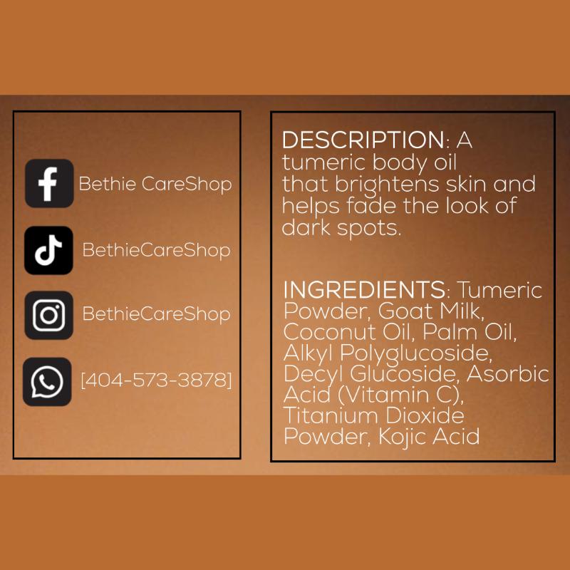 Turmeric Glow Body Oil for Radiant Skin | Spot & Uneven Tone Care | Brightening Body Oil | Hydrating Skin Glow Oil | Smooth & Even Complexion