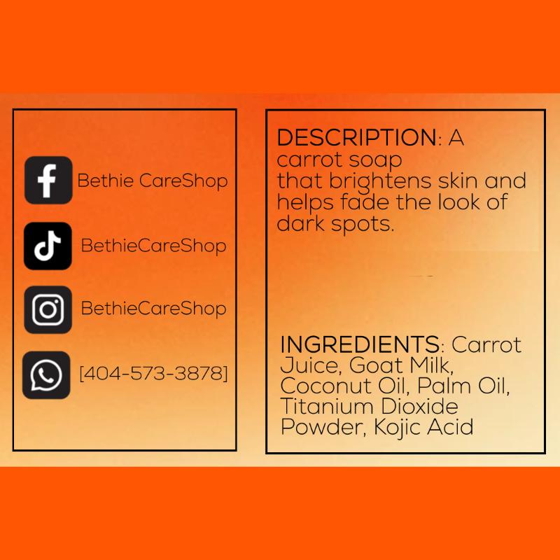 Carrot Brightening Soap Bar for Glowing Skin | Dark Spot Corrector | Hyperpigmentation Fade | Vitamin A Skin Tone Even Soap | Natural Radiance Cleanser